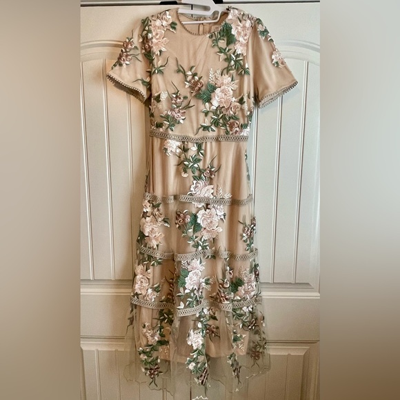 Bohme Beige Floral Midi Dress Sz S EUC! - Picture 2 of 5